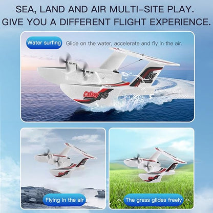 GoolRC RC Plane 3CH Remote Control Airplane for Water Land &amp Air Amphibious Triphibian RC Aircraft 2.4GHz Seaplane Glider RC Floatplane with 6-Axis Gyro &amp 2 Batteries for Adults