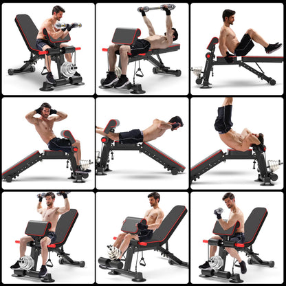 Adjustable Weight Bench - Utility workout Benches for Exercise, Free Installation Design for Portable Fitness Strength Training Equipment at Home Gym