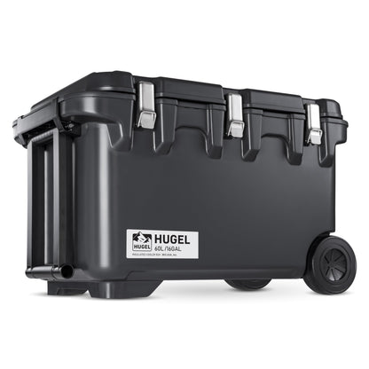 IRIS USA Hugel 64 QT Wheeled Cooler, Heavy-Duty Ice Chest with Metal Buckles, Leak-Resistant, Durable Hard Cooler for Camping, Fishing, Beach, Road Trips, Gray