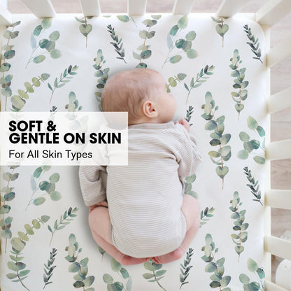 Little Grape Land Crib Sheets - Super Soft 2-Pack Fitted Sheets for Standard Cribs | Leaves & Green Design