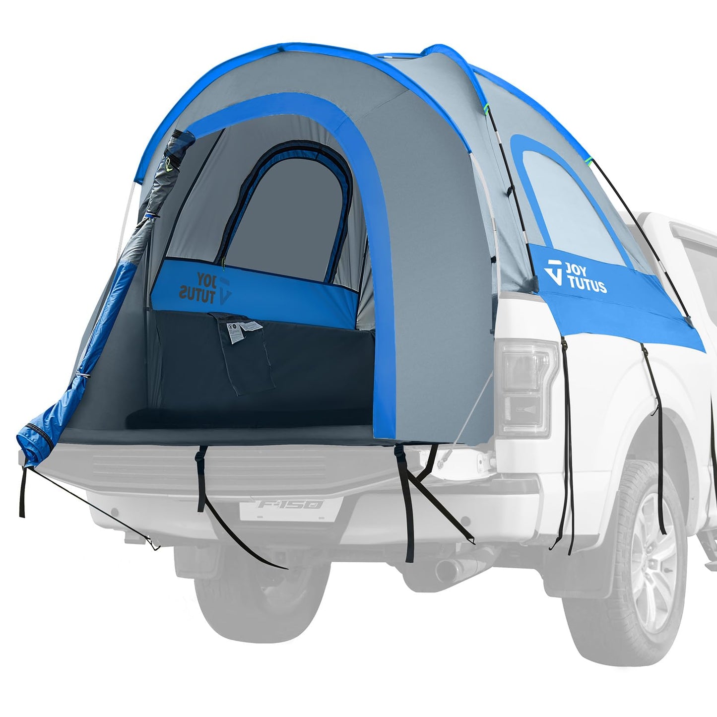 JOYTUTUS Truck Tent, Portable Truck Bed Tent for 5.5'-5.8' with Rainfly, Truck Tent with Fiberglass Pole, Waterproof PU2000mm Double Layer for 2 Person - Blue