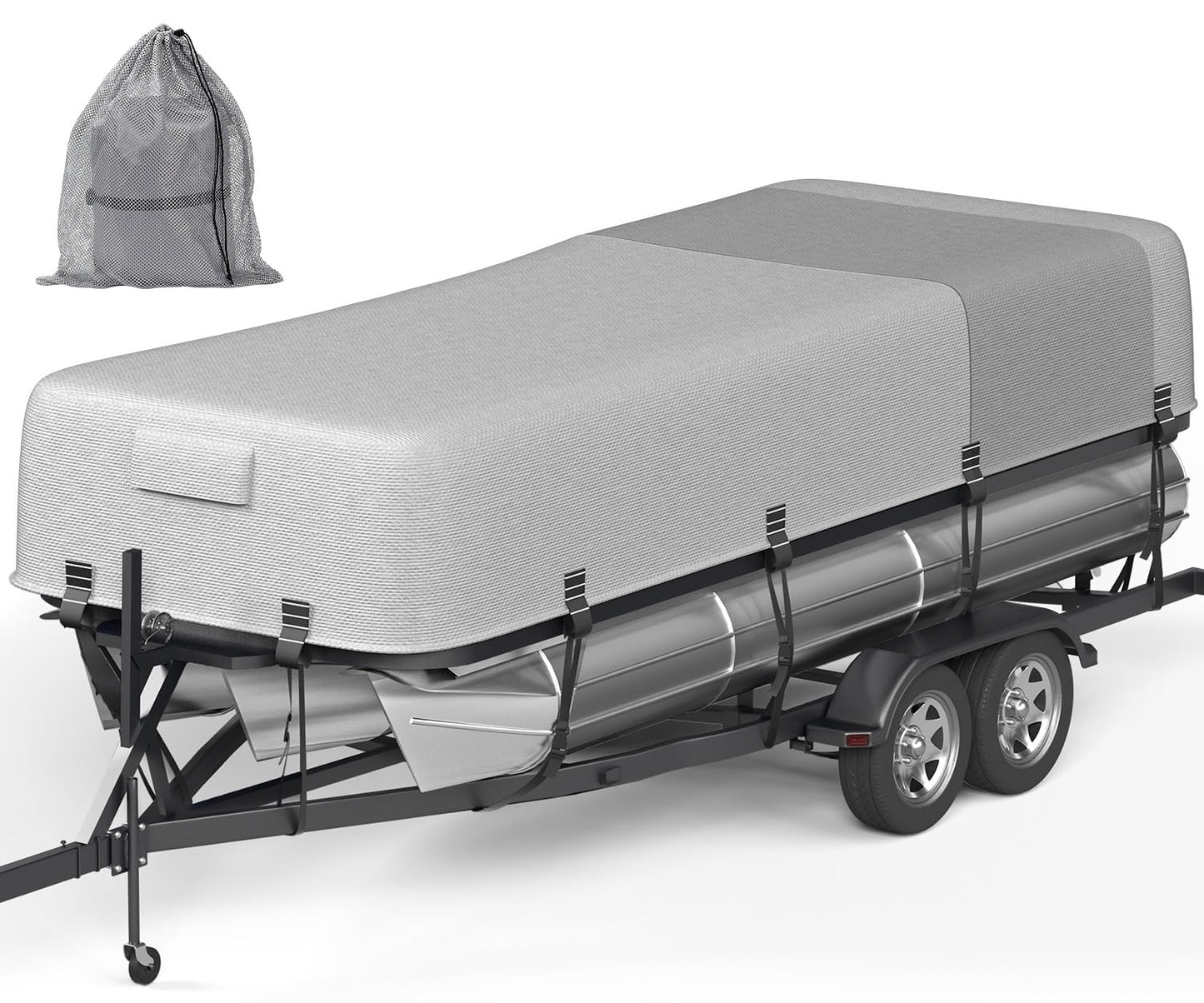 5-Ply 1600D+1200D Pontoon Boat Cover - Fully Waterproof & Ultra-Durable Tear-Resistant, with Large Storage Bag & Reinforced Windproof Straps (Fits 21'-24' Length, Up to 102" Beam Width)
