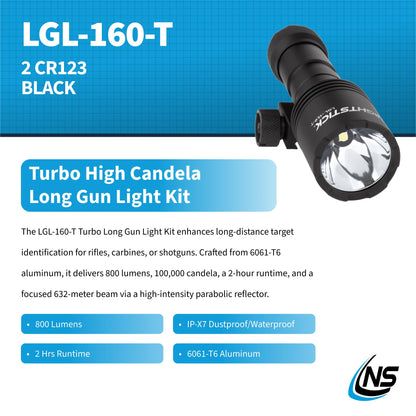 Nightstick LGL-160-T Turbo High Candela Long Gun Light Kit - 2 CR123 - Black