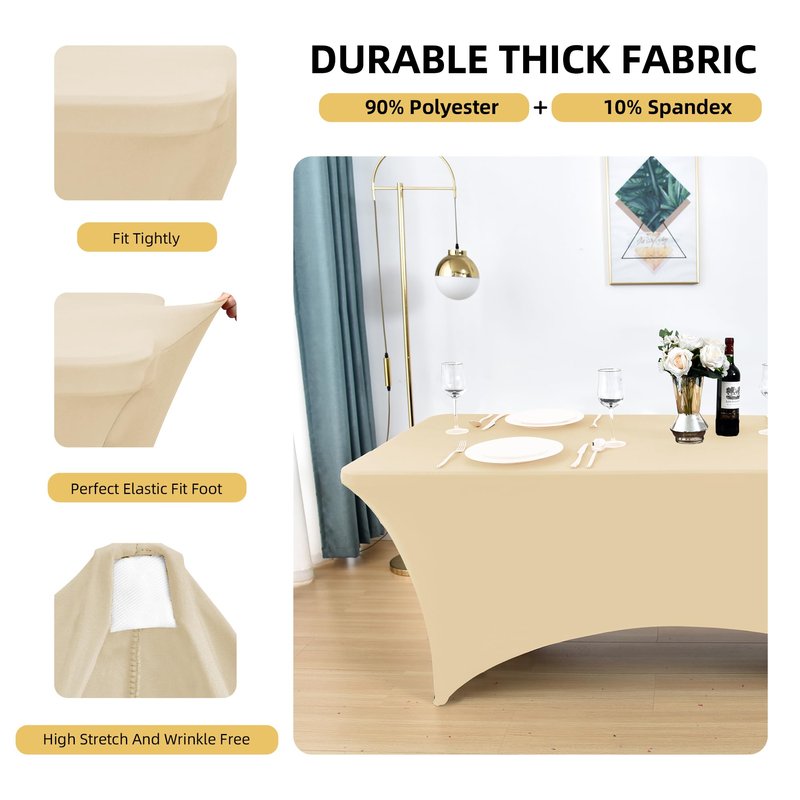 ZarzaaSik 10-Pack 4ft Spandex Table Covers for Rectangular Folding Tables - Wrinkle Resistant Stretch Tight Table Cloths - Fitted Table Protector for Parties, Trade Shows, Banquet, and Wedding