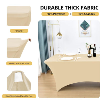 ZarzaaSik 2-Pack 8ft Spandex Table Covers for Rectangle Folding Tables - Washable Elastic Tablecloth - Ultimate Fitted Table Protector for Birthday Parties, Trade Shows, Banquet