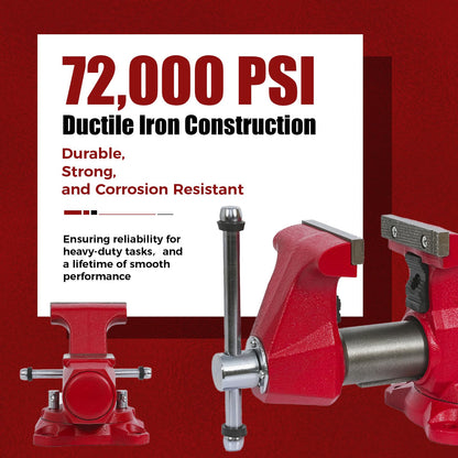 AROEDVISE 6" Bench Vise with 360° Swivel Base, 7" Jaw Opening, Heavy Duty Ductile Iron Workshop Vise with Anvil & Pipe Jaws, 72,000 PSI Clamping Tool for Garage, Metalworking & Repair (RDIV6)