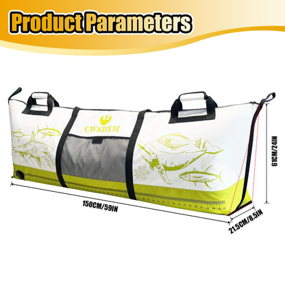 CWSDXM Insulated Fish Cooler Bag, 60'' Waterproof Leakproof Fishing Kill Bag with Drain Valve, Zipper and Heavy Duty PVC Marine Cooler for Boat Kayak Offshore Fishing, Keeps Fish Fresh Up to 48H