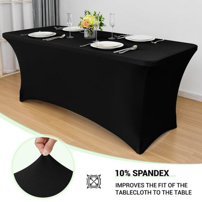 Obstal 4ft Stretch Spandex Table Cover - 4 Pack Universal Rectangular Fitted Tablecloth Protector for Wedding, Banquet and Party, Black