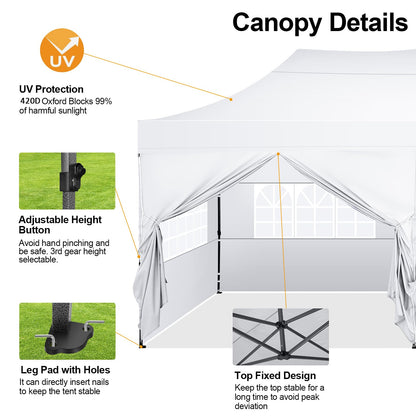 COBIZI 10x20 Pop up Canopy Tent 10x20 Canopy with 6 Sidewalls Waterproof Heavy Duty Commercial Canopy Tent for Parties Outdoor Garden Gazebo, Carry Bag with Wheel(10x20ft, Snow White)