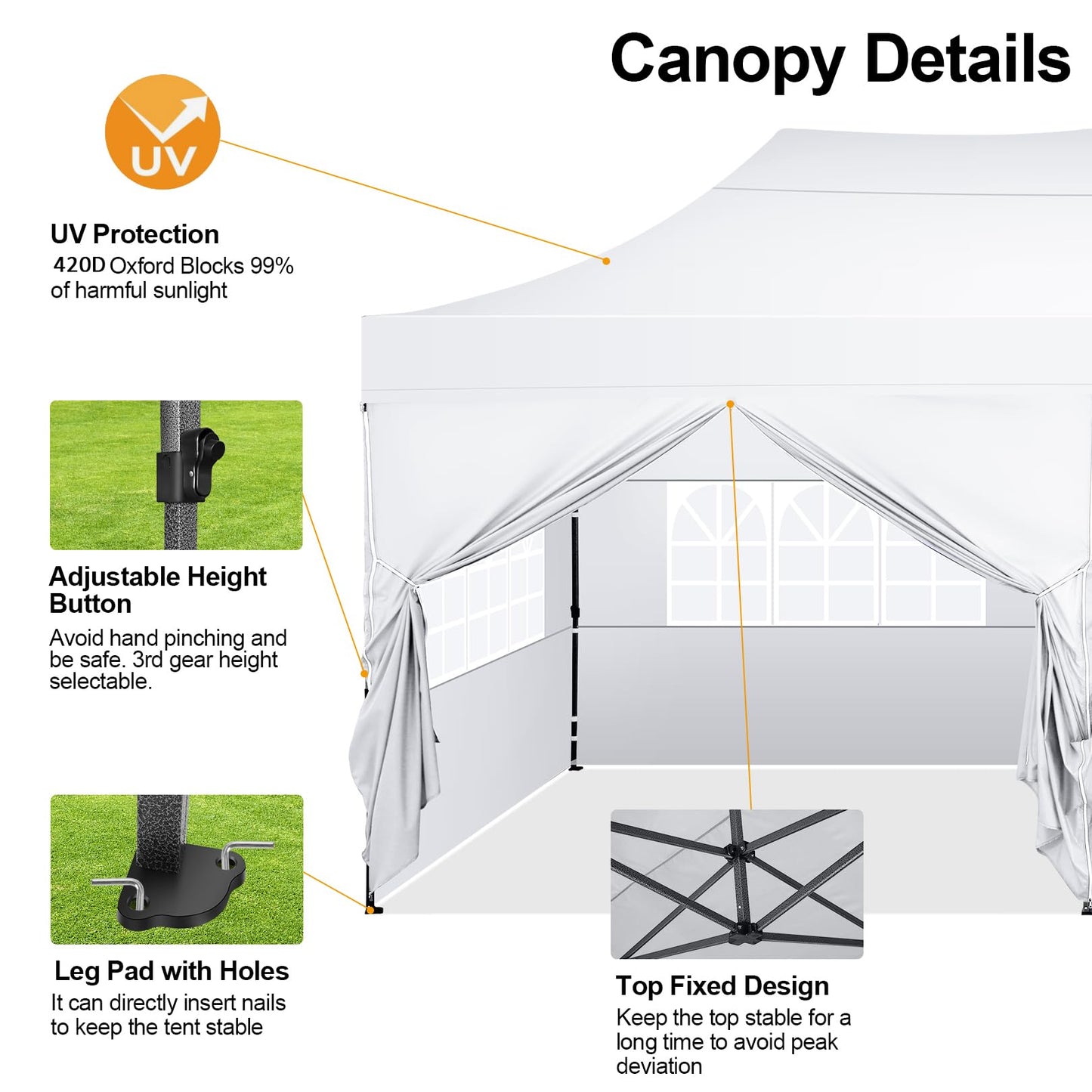 COBIZI 10x20 Pop up Canopy Tent 10x20 Canopy with 6 Sidewalls Waterproof Heavy Duty Commercial Canopy Tent for Parties Outdoor Garden Gazebo, Carry Bag with Wheel(10x20ft, Snow White)