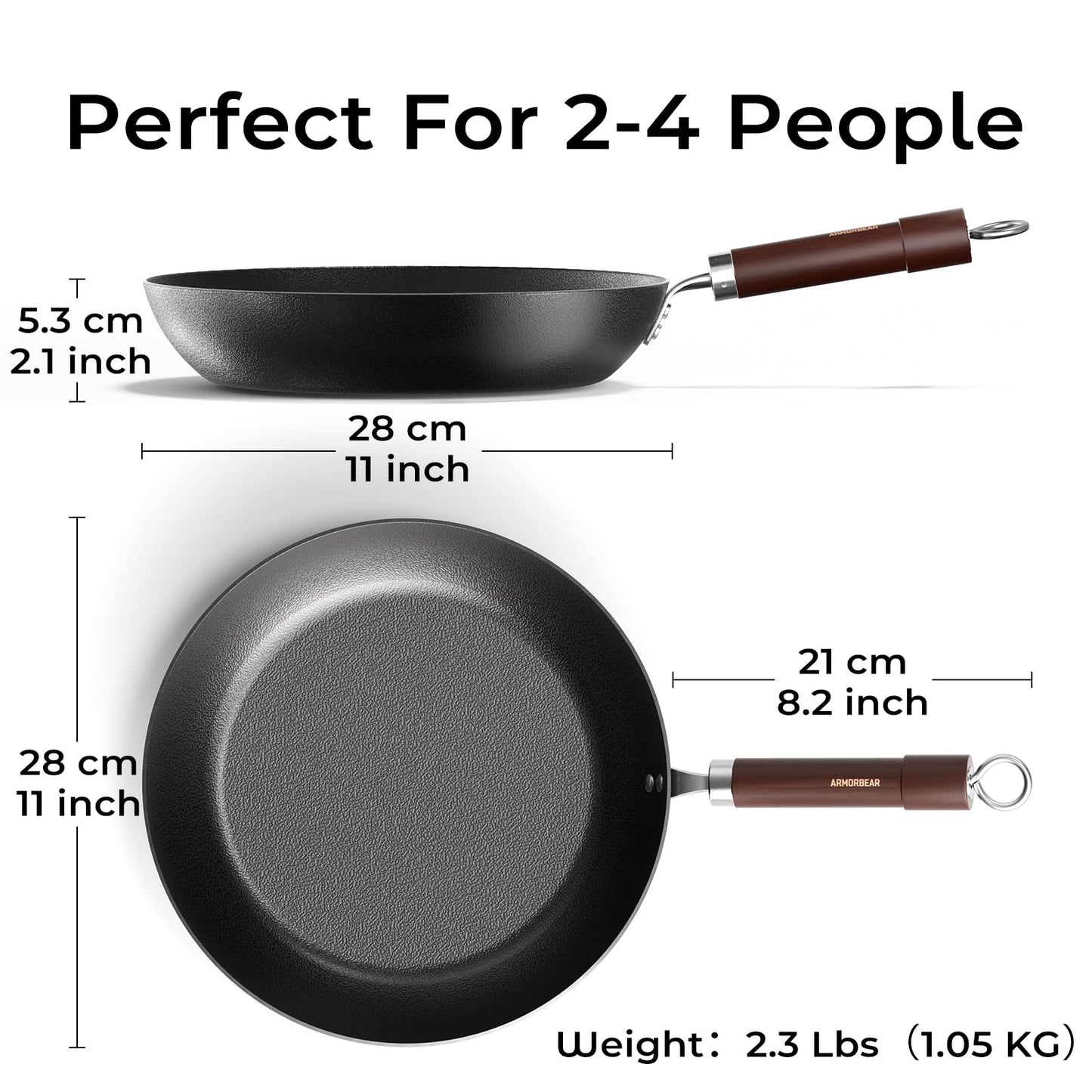 Armorbear Carbon Steel Pan Cookware Set (Carbon Steel Skillet & Wok), Nitrided Pre‑Seasoned, Flat‑Bottom Frying Pans for All Stovetops