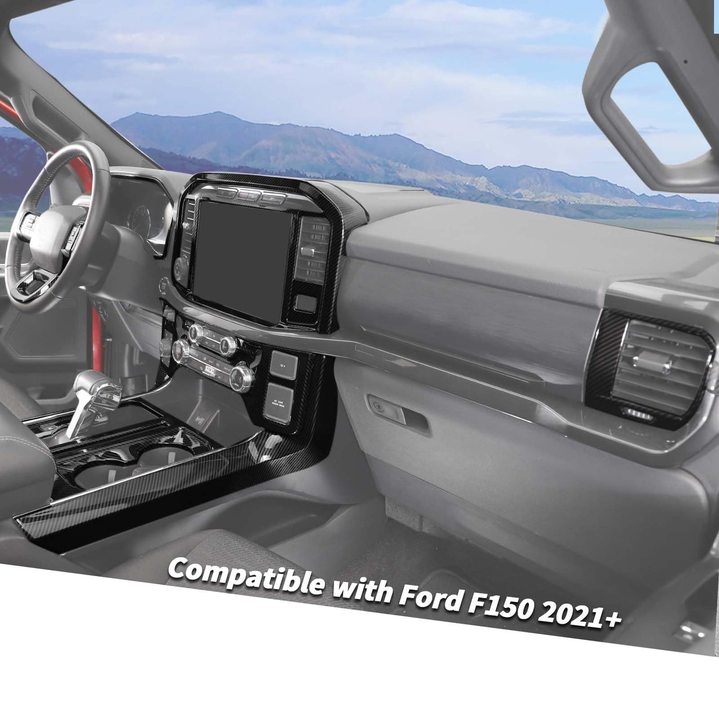Jimen Compatible with Ford F150 2021-2024, 11PCS Interior Trim Kits - Navigation Panel, Dashboard Cover, Air Vent Trim, Gear Shift Frame (Carbon Fiber)