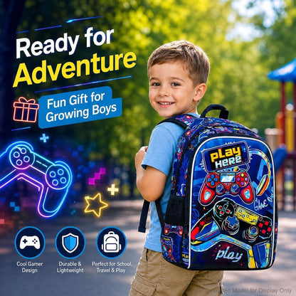 CCJPX 3PCS Gamer Backpack for Boys, 16 Inch Kids Water Resistant Preschool Bookbags, Cool Kindergarten School Backpacks and Lunch Box