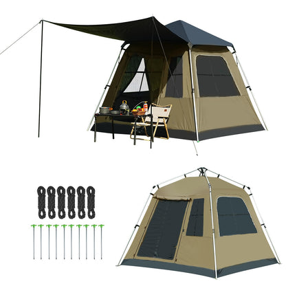 Instant Pop-Up Camping Tent with Removable Sunshade - 3-4 Person Dome Tent with UV Protection & Ventilation, Waterproof Windproof for Beach, Hiking, Outdoor. (Olive)