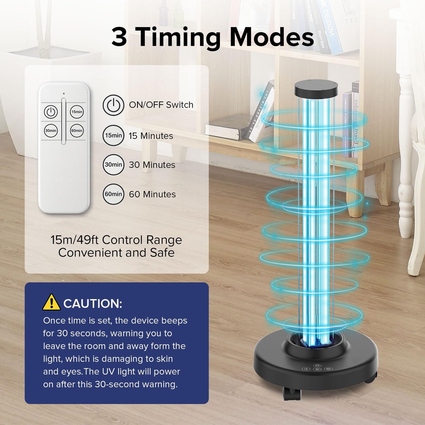SANSI 100W UVC Disinfection Cart with Wheels, Portable Mobile UV Light Sanitizer with Remote & 3 Timer Settings, Ozone-Free, 99.9% Germ Kill in 30 Mins for Large Space, Home, Hotel, School