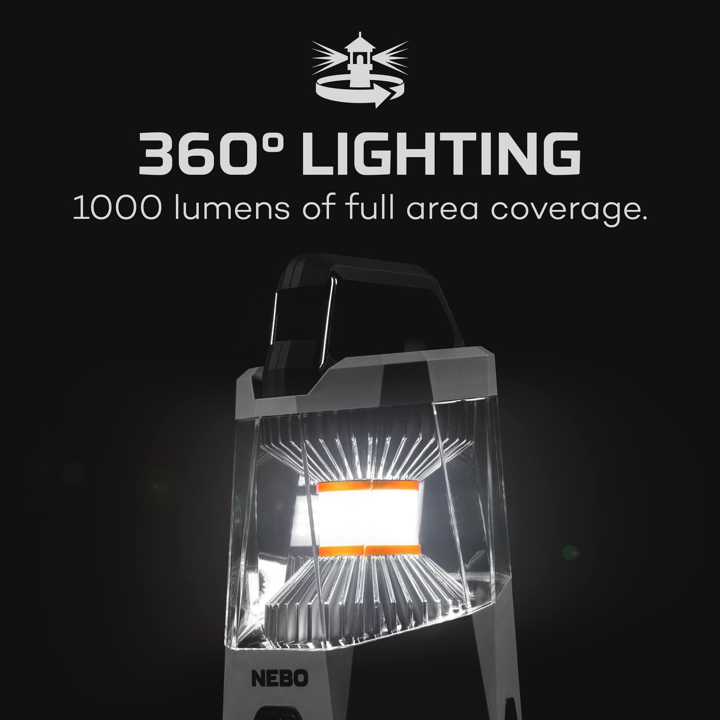 NEBO Galileo Lantern - 1000 Lumens, Rechargeable, Durable, Water-Resistant, Aluminum, Smoke Gray, Model NEB-LTN-0004