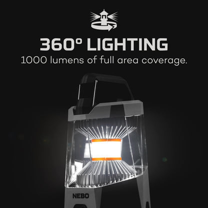 NEBO Galileo Lantern - 1000 Lumens, Rechargeable, Durable, Water-Resistant, Aluminum, Smoke Gray, Model NEB-LTN-0004