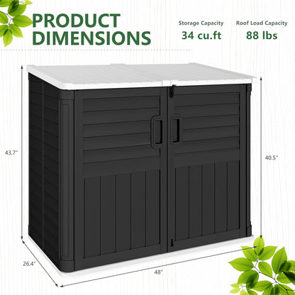 Greesum Outdoor Trash Can Storage Shed, 34 Cu.ft Horizontal Outdoor Storage Cabinet, Waterproof for Garden, Pool Storage, Garbage Cans, Black