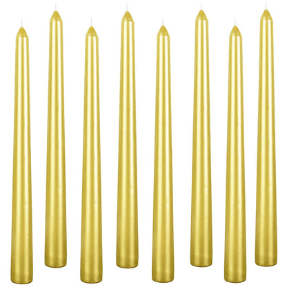 10 Inch Taper Candle, Set of 12,Tapered Candles Burn for 7 Hours, Long Sticks,Tall Candlesticks, Dinner Party, Wedding, Halloween (12pcs, Gold)