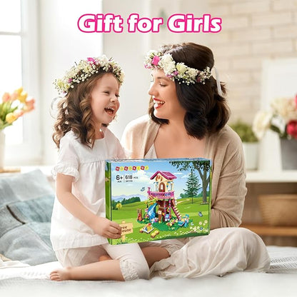 HOGOKIDS Tree House Building Set with LED Light - 622pcs Treehouse Building Blocks Toys Forest Up House Toys with Slide Birthday Easter Gifts for Kids Girls Boys Age 8 9 10 11 12+