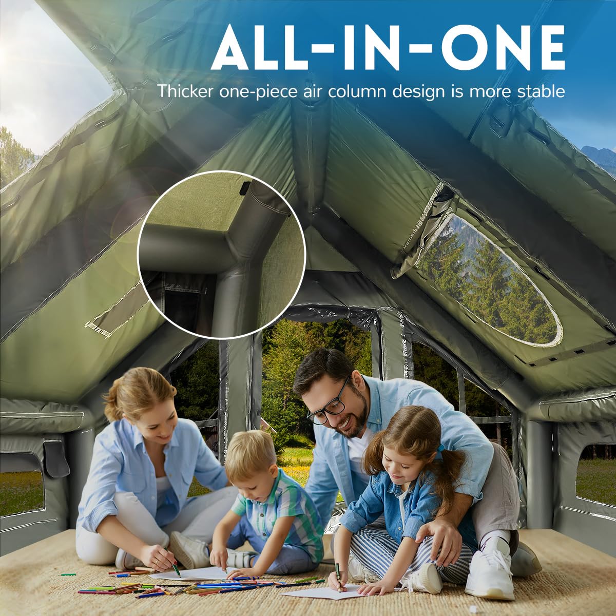 KIKILIVE Inflatable Camping Tent with Pump, 4 Season Inflatable Tents for Camping, Inflatable House Tent Waterproof Easy Setup Glamping Tent
