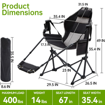 Hammock Swinging Rocking Camping Chairs with Footrest for Adults up to 400lbs,Folding Portable Chair with Cup Holder Pillow,Heavy Duty Chair for Beach,RV Travel,Hiking