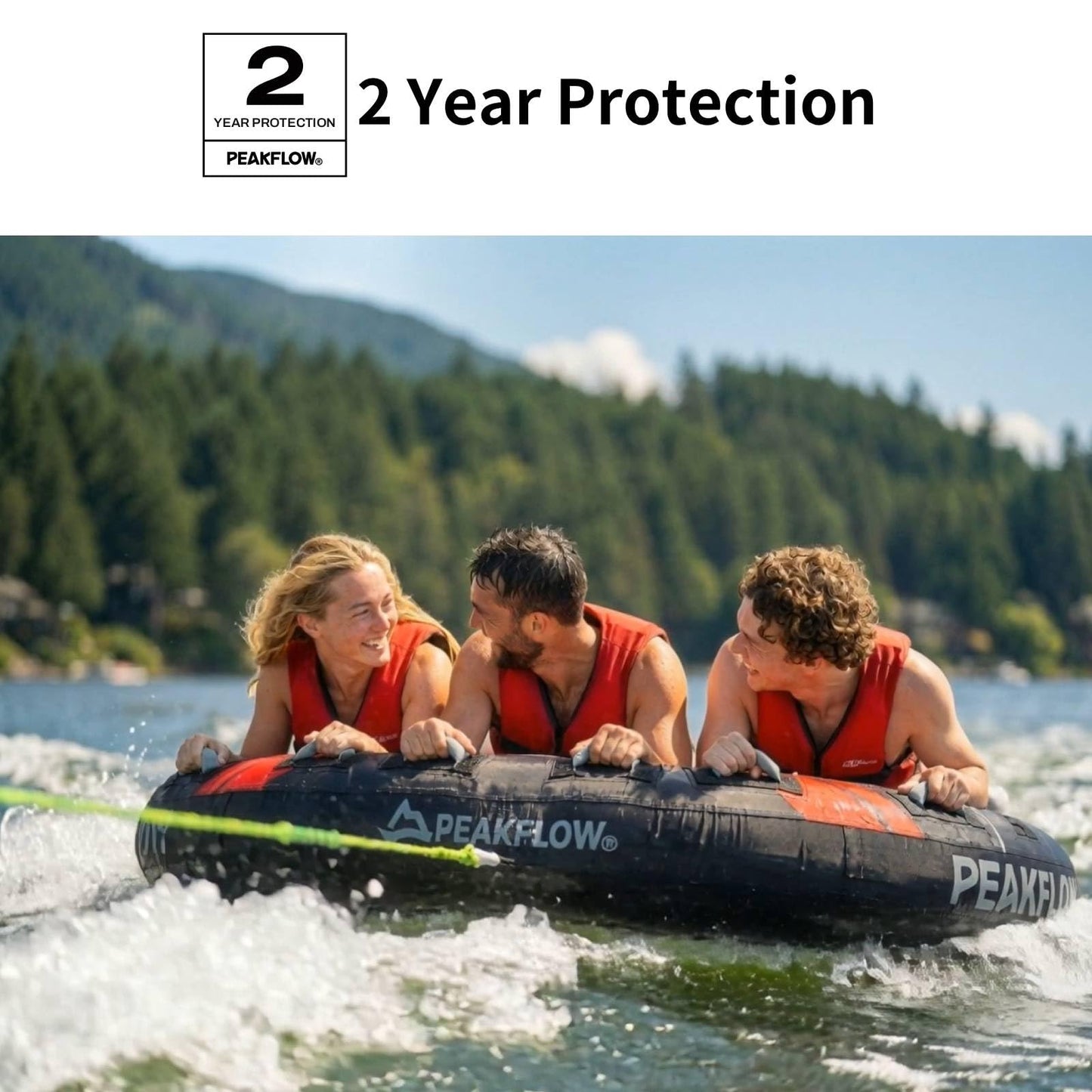 PEAKFLOW Towable Tube,Boat Tube,2-3 Rider Models,Tubes for Boating,PVC Liner and Full Nylon Cover,EVA Foam Pads and 6 EVA Handles,Swift Connect Rapid Boston Valve, 64x64Inches Inflated,Phantom Series