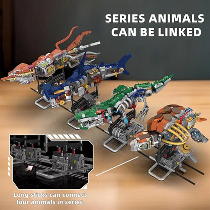 Mechanical Shark Building Set with Lights Rotatable Link Components &amp Display Stand STEM Building Set for Boys 8-14 Home Office Decor for Adults Mechanical Enthusiasts（631PCS）
