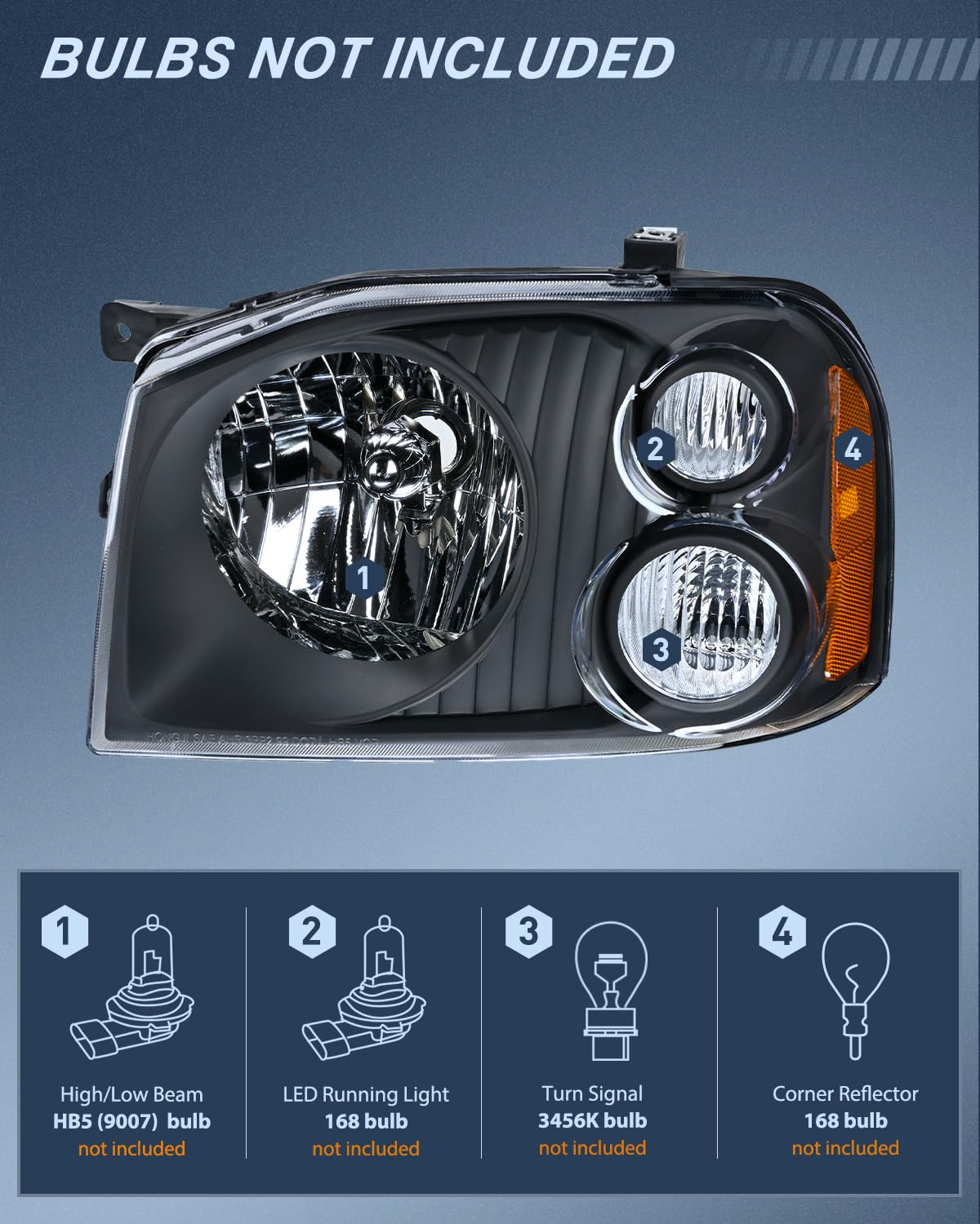 Nilight Headlight Assembly Compatible with 2001 2002 2003 2004 Nissan Frontier XE OE Style Replacement Halogen Headlights Black Housing Amber Reflector Clear Turn Light Headlamp Passenger and Driver