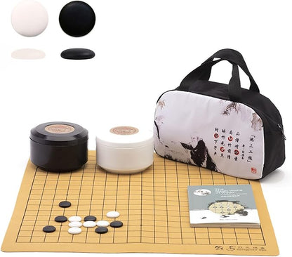 Portable Go Game Set Reversible 19x19 / 13x13 Faux Leather Foldable Game Board with Single Convex Ceramic Stone 361pcs and Plastic Go Bowls 2 Players Board Game