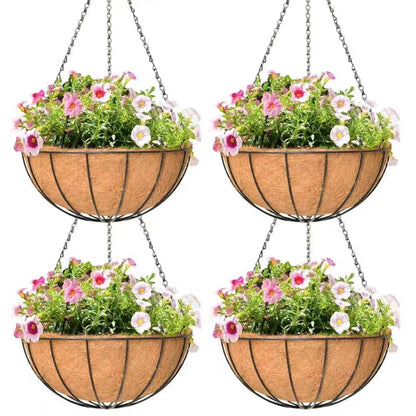Qusuxi 4 Pack 16 Inch Hanging Planters Outdoor Metal Hanging Flower Baskets with Coco Fiber Liners Chain Round Wire Plant Holder Hanging Flower Pots (Watermelon)