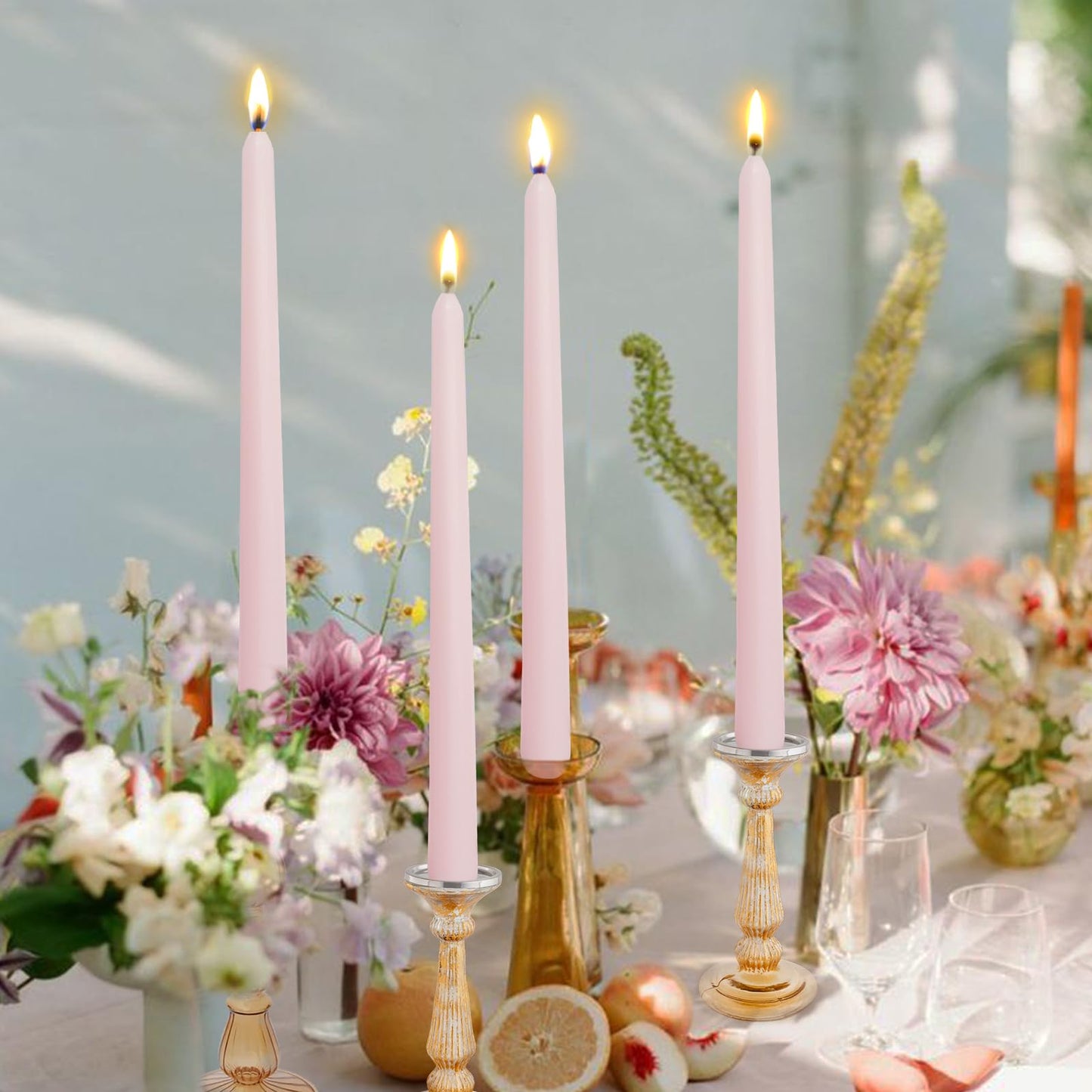 Candlesticks Long Taper Candle,Rose Scented 10 Inches Light Pink Candle Sticks Smokeless Tapered Candles for Home Décor Holiday Gifts