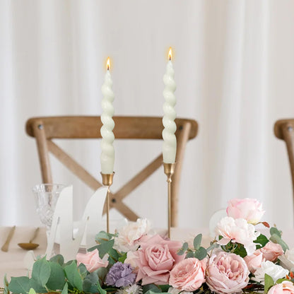 Spiral Taper Candle Milk White Unscented Twisted Candlesticks 7.5 Inch Smokeless Short Candle Stick for Wedding Dinner Decor Creative Gift 2PCS