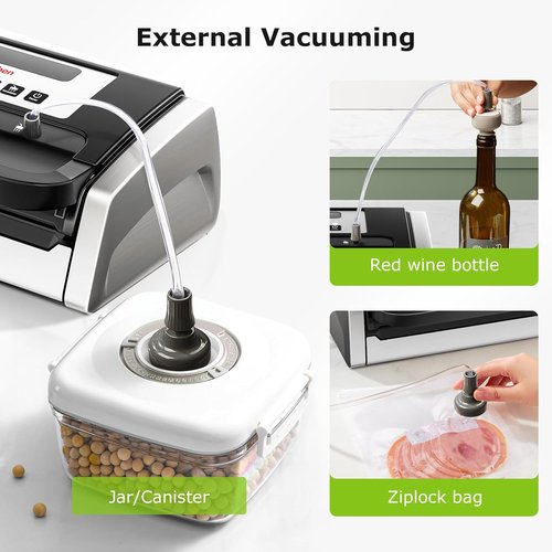 Bonsenkitchen Vacuum Sealer Machine - Powerful Low-Noise Design with Built-In Cutter & Bag Storage | Includes 1 Roll & 10 Bags