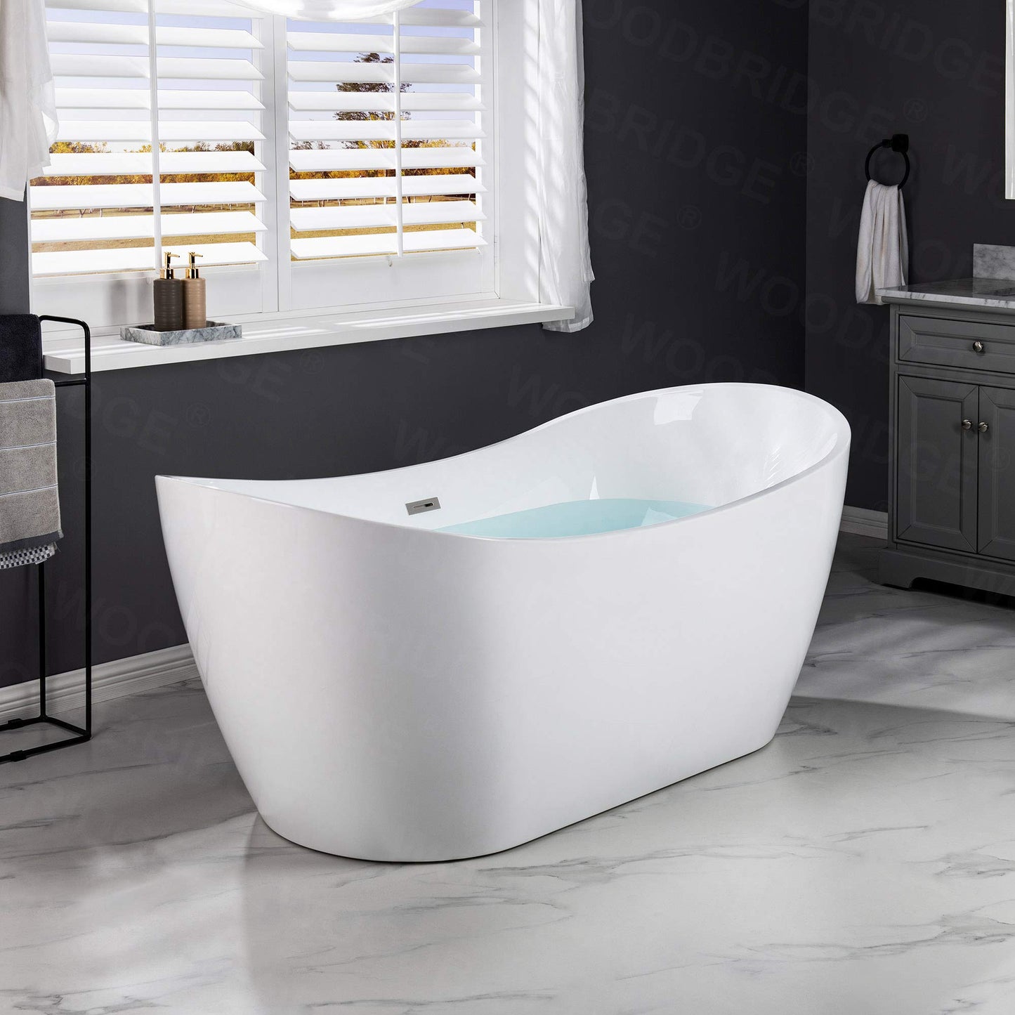 WOODBRIDGE 71"Freestanding White Acylic Soaking Bathtub with Chrome Drain and Overflow,B0017-C