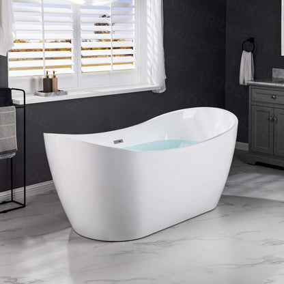 WOODBRIDGE 71"Freestanding White Acylic Soaking Bathtub with Chrome Drain and Overflow,B0017-C