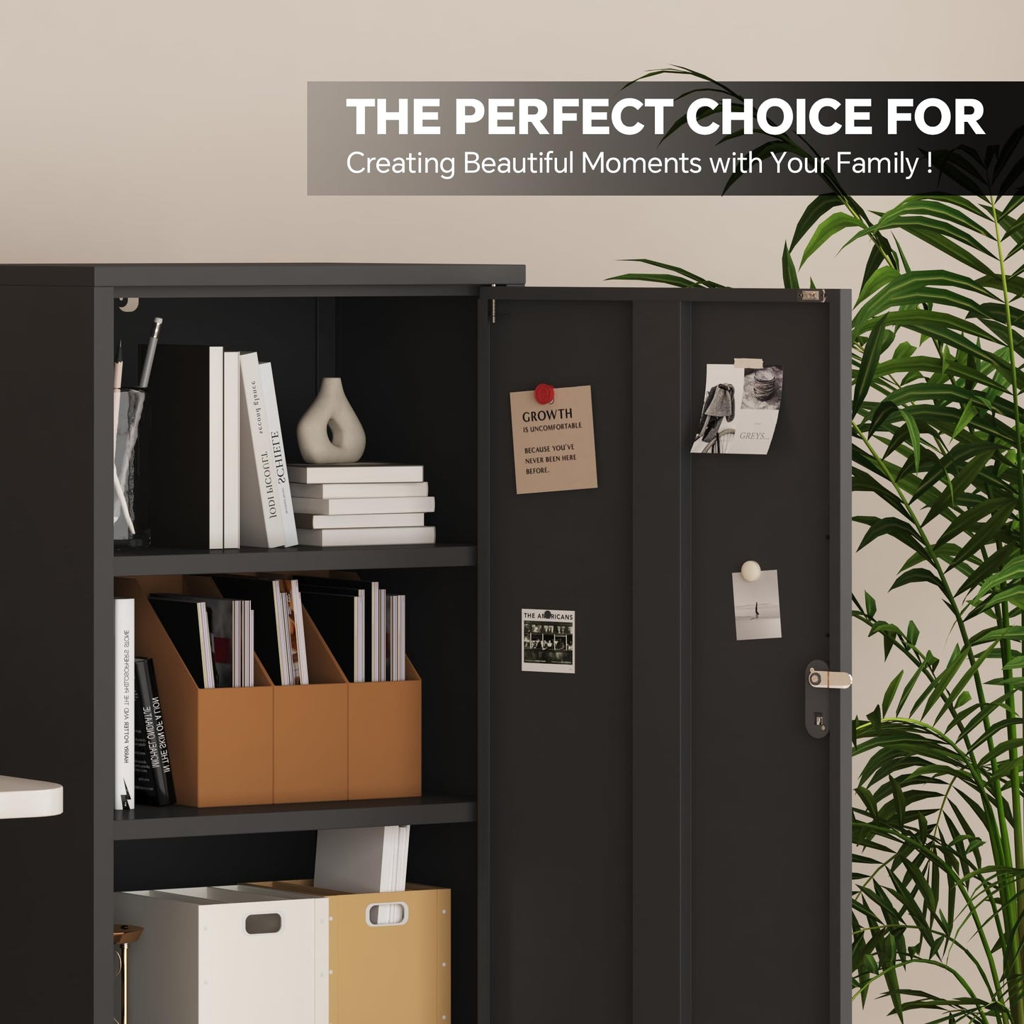 Steehoom Metal Locker Cabinet Lockable Storage Cabinet Black 4 Tier Employee Lockers for Home, School, Office, Garage, Bathroom H49.21'' (Black)