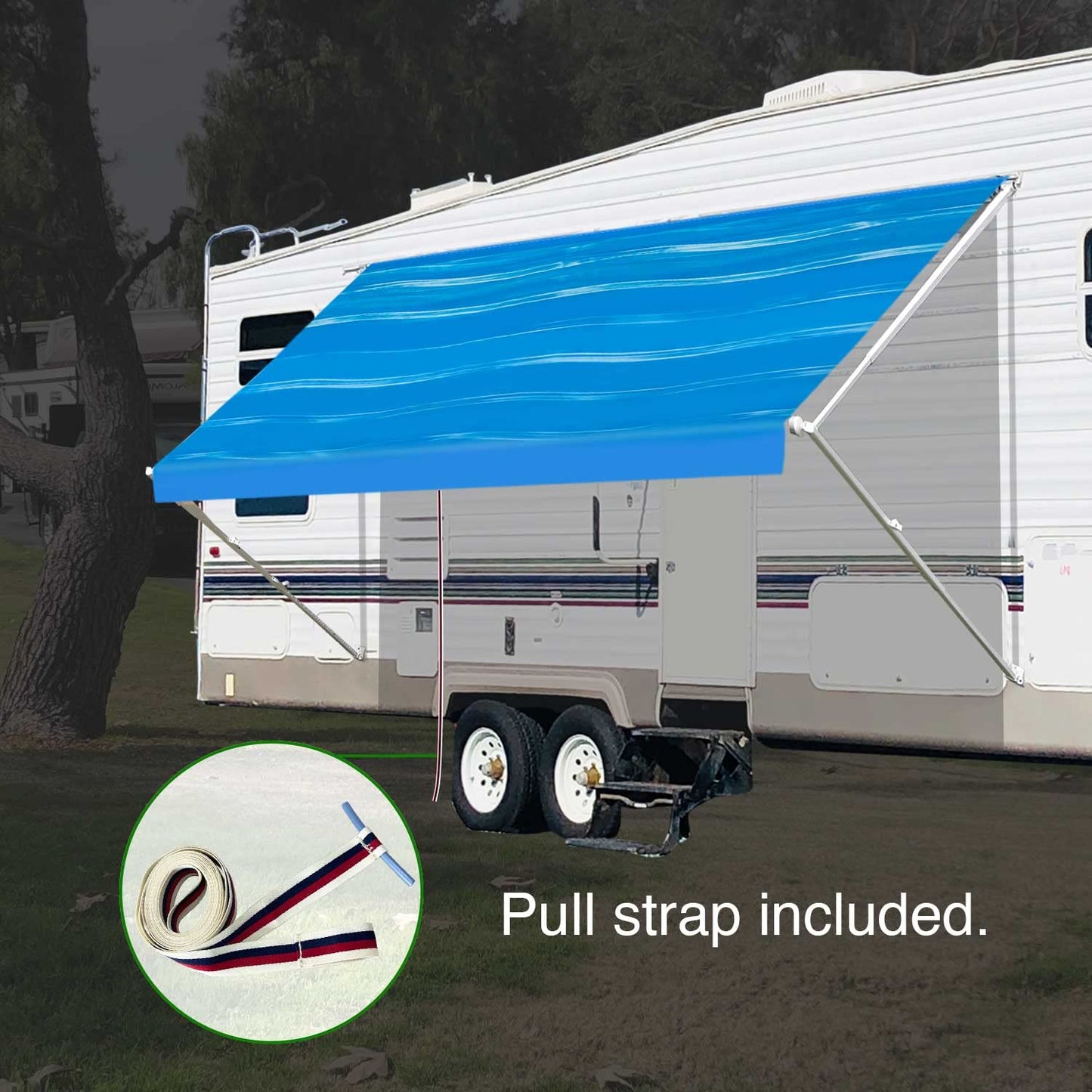 Leaveshade RV Awning Fabric Replacement Camper Trailer Awning Fabric Super Heavy Vinyl Coated Polyester 15'3''(Fit for 16' Awning)- Blue Wave
