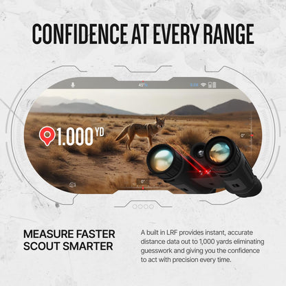 ATN Binox 6 Dual Multispectral Binoculars w/Thermal + 4K Day/Night/Twilight, 1,000 m Laser Rangefinder, Wi-Fi, 64GB, IP67 (384×288, 5.5-44×)