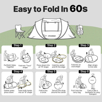 EchoSmile Instant Pop Up Camping Tent, 6 Person Easy Setup Tent, Water Resistant Dome, Portable with Carry Bag,Black & Orange,