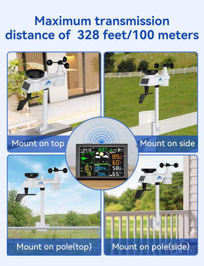 AIRAIN TECH 10-in-1 Wireless Weather Station with Dual Display, Outdoor Sensor, Rain Gauge, Atomic Clock, Wind Speed, Indoor Temp/Humidity, Barometric Pressure,etc (No WiFi)