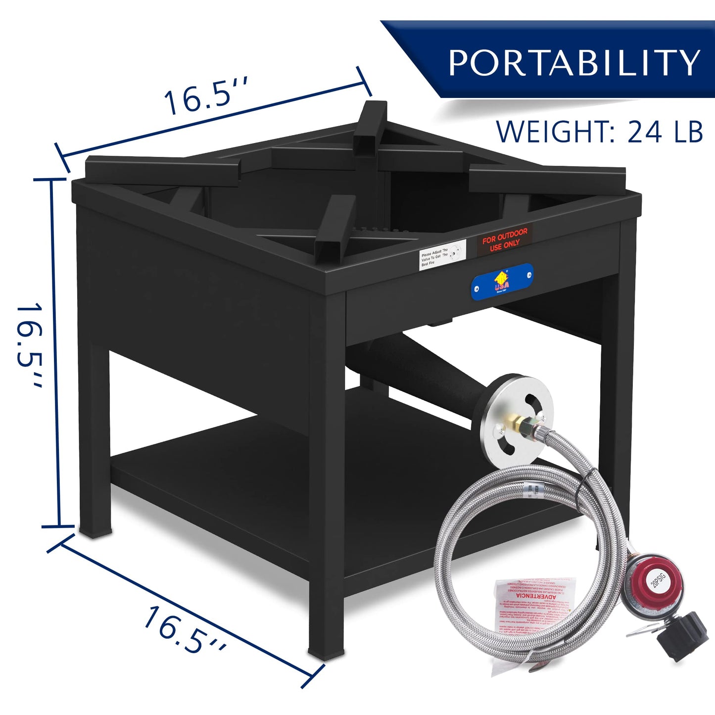 ARC Single Burner Propane Stove, 200,000BTU Cast Iron High Pressure Outdoor Propane Burner Cooker,16.5"Heavy Duty Square Stove, Great For Outdoor Cooking Turkey Fry,Seafood Boil,Homebrewing