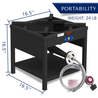 ARC Single Burner Propane Stove, 200,000BTU Cast Iron High Pressure Outdoor Propane Burner Cooker,16.5"Heavy Duty Square Stove, Great For Outdoor Cooking Turkey Fry,Seafood Boil,Homebrewing
