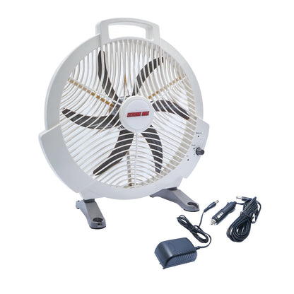 Extreme Max 1229.4089 Rechargeable AC/DC 12 Volt Box Fan with Lithium Battery for RV, Camping, Travel – 12", White