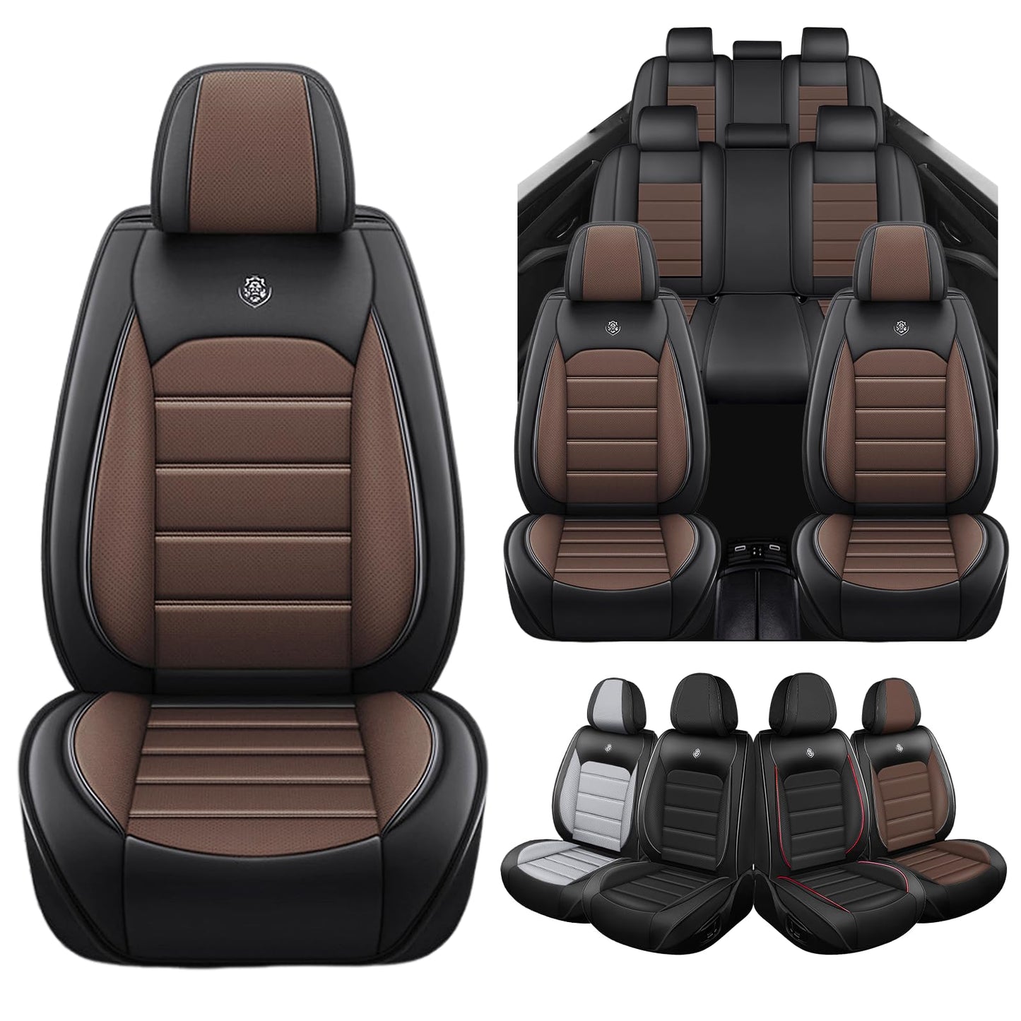 FASSME Seat Covers Custom Fit for Ford Expedition 2000-2026, 7 Seat, Compatible Airbag Non-Slip Waterproof Leather Seat Cover, Luxury Interior Car Seat Covers Full Set, Black Coffee