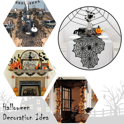 Halloween Table Runner: Black Lace Spider Web Table Runners 2 Packs 18 x 72 Inches for Halloween Decor, Vivid Polyester Spider Web Table Runner for Halloween Masquerade Party Dinner Table Decorations