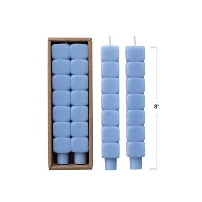 Creative Co-Op 2-Piece Stacked Blocks Shaped Unscented Taper Candles, Blue