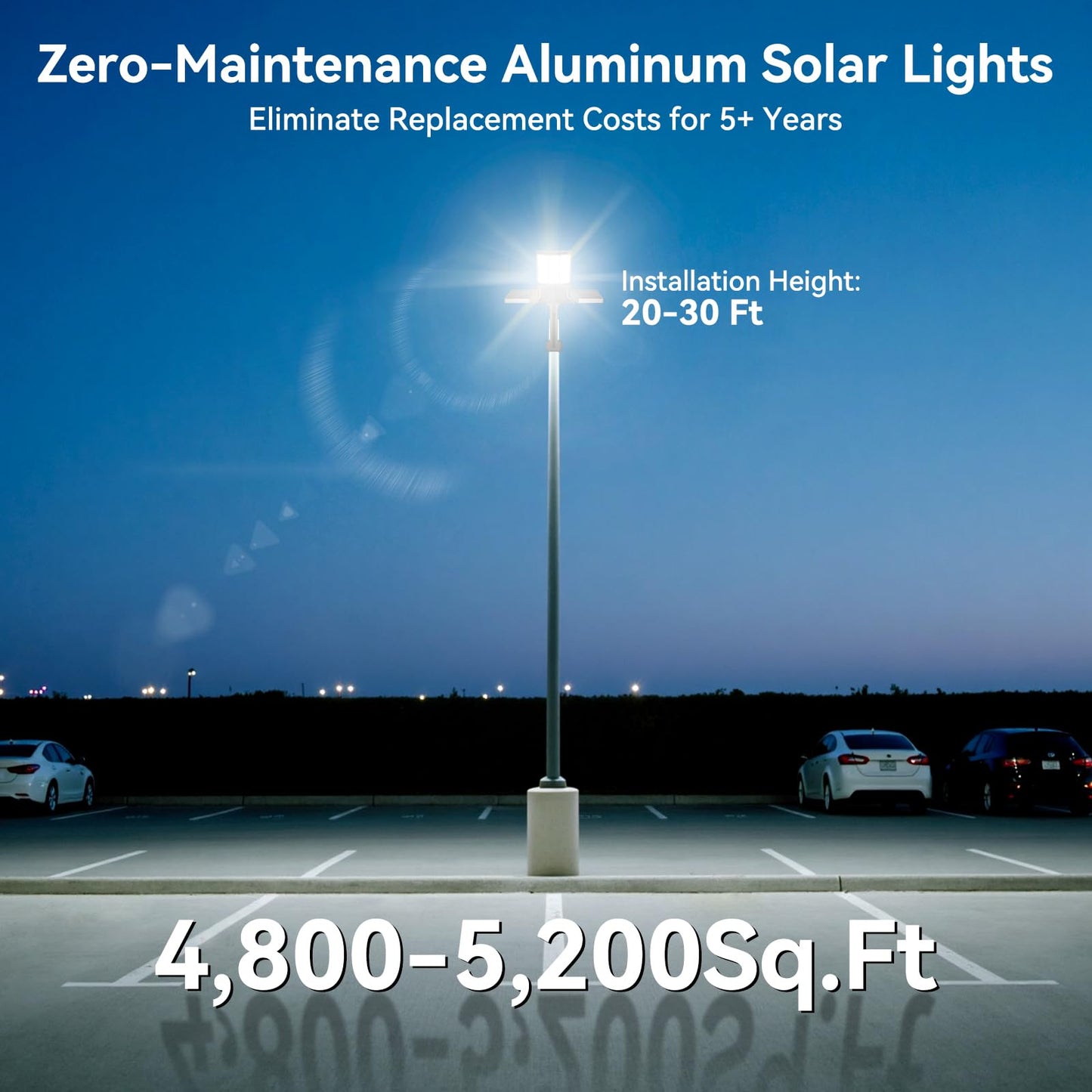 Deepn Solar Street Lights 10000W Commercial Grade Aluminum Parking Lot Lights LED Security Flood Light with Motion Sensor & Dusk to Dawn, Solar Lights Outdoor Waterproof for Outside, SZ3000, 1 Pack