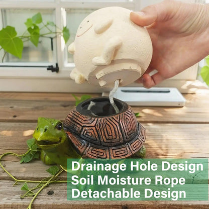 LZEXIN Smiley Face Planter Pot, Cute Plant Pots for Indoor Outdoor, Resin Smile Face Flower Cute Planter with Drainage Hole, Creative Flower Pot Succulent Planters(Riding The Turtle Model)
