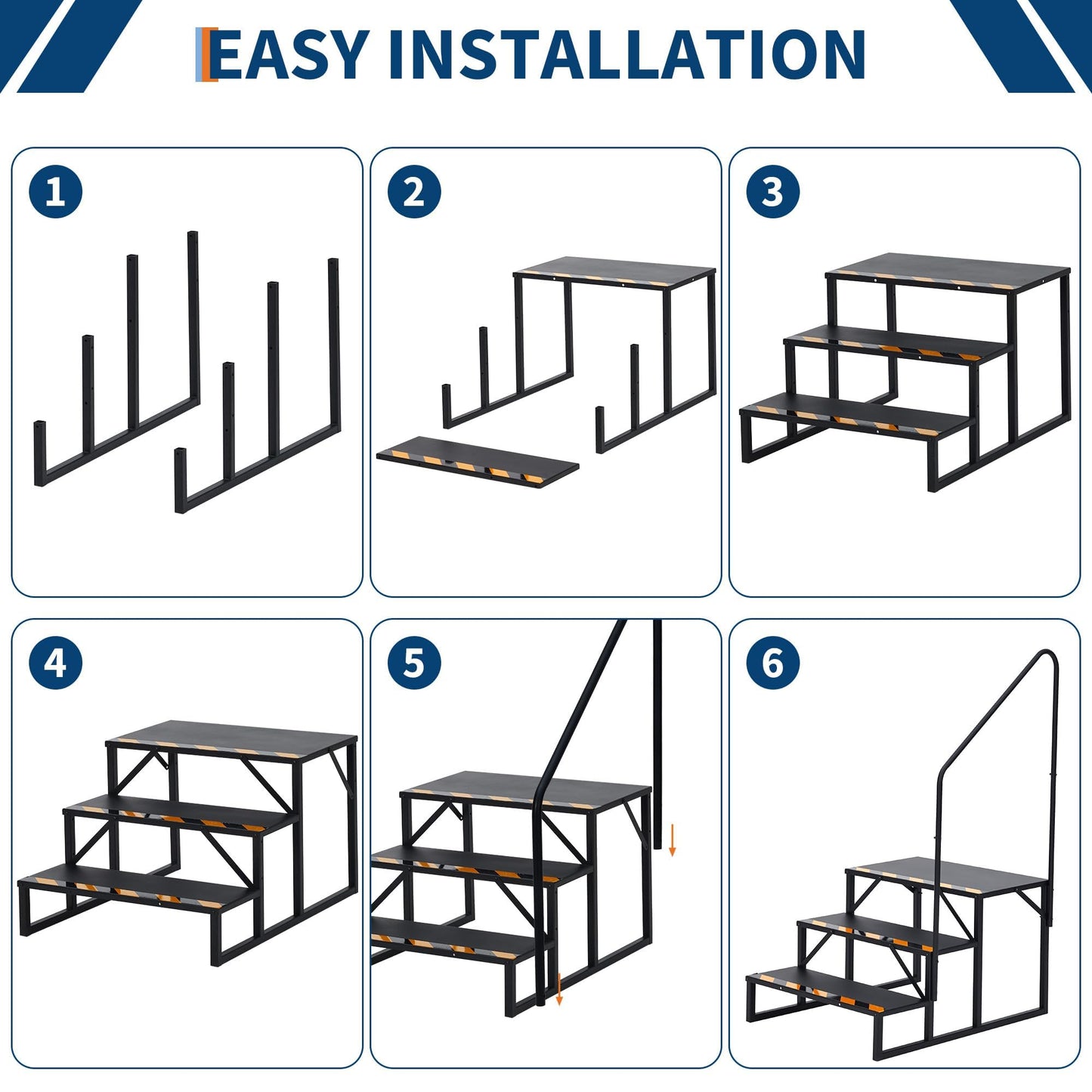 CuisinSmart 3 Step RV Stairs with Handrail - Portable Hot Tub Steps & Outdoor Ladder for Camper, Trailer, Mobile Home | Non-Slip Tread